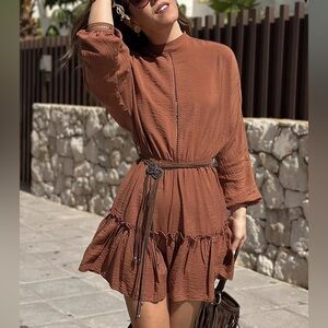 Zara NWT Woman SHORT OPENWORK DRESS WITH BELT Size XS ref 3666/054 boho western